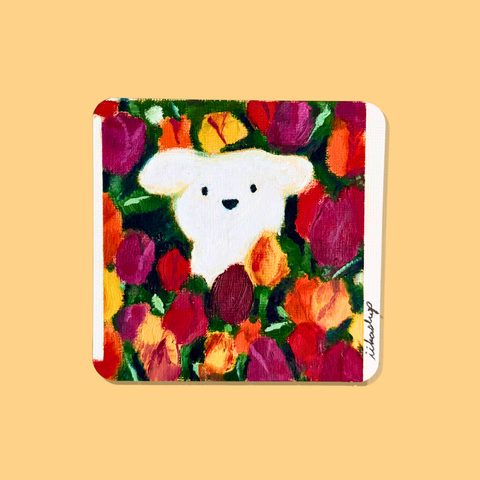 Among the Tulips (Original with Frame)