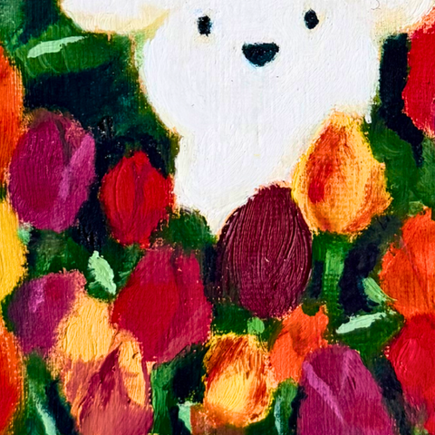 Among the Tulips (Original with Frame)