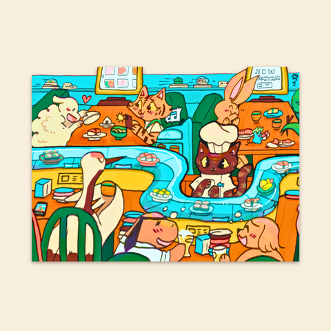 Black Cat Sushi - Art Print