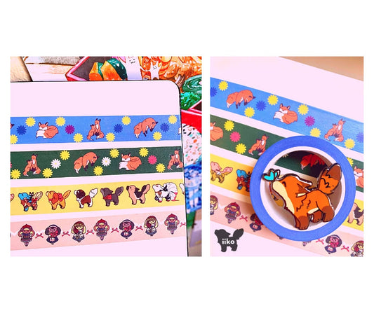 Washi Tapes / Variety - Good Bois, Fox, Bunny / Perfect for Gift Wrapping, Journaling, Planners, Letters, Stationary - iikoshop
