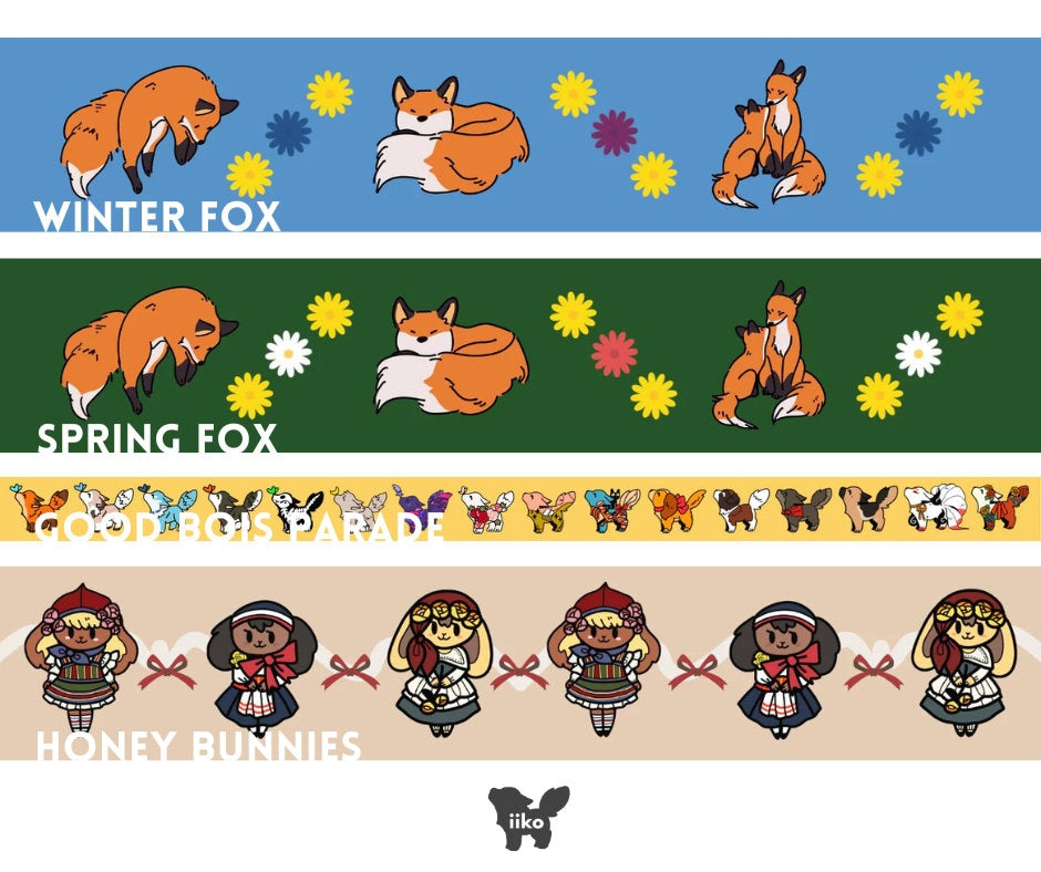 Washi Tapes / Variety - Good Bois, Fox, Bunny / Perfect for Gift Wrapping, Journaling, Planners, Letters, Stationary - iikoshop