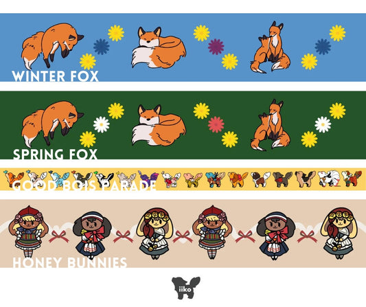 Washi Tapes / Variety - Good Bois, Fox, Bunny / Perfect for Gift Wrapping, Journaling, Planners, Letters, Stationary - iikoshop